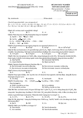 Đề 1 thi trắc nghiệm môn hóa 10 hè 2015 thời gian làm bài 45 phút trường THPT Nguyễn Trường Tộ - Vinh